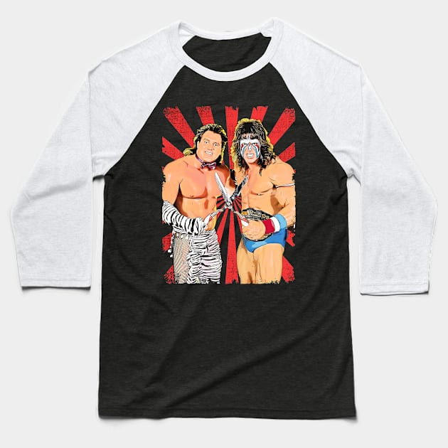 Beefcake and Ultimate Warrior Wrestling Vintage Fan Art Baseball T-Shirt by Sakonipopart